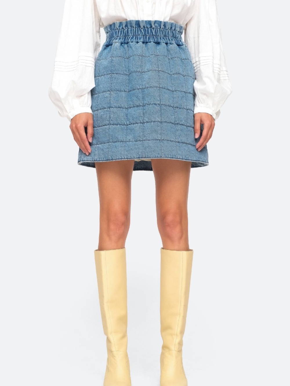 Sea New York Vida Quilted Denim Mini Skirt NWT Jean Retail $295 XS